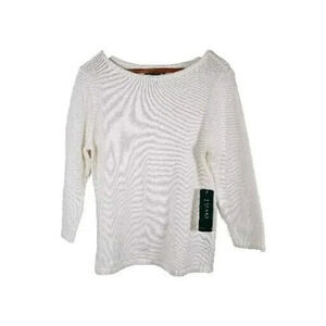 Lauren Ralph Lauren Sweater Women's L White Boat Neck Longsleeve Knit Pull Over